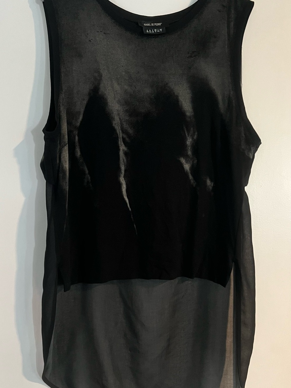 Isabel de Pedro Black Satin & Sheer Layered Tank